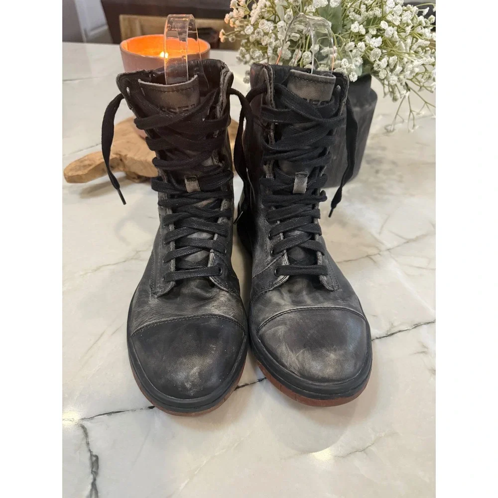 Diesel Tatradium Basket Butch Distressed Leather High Top Black Grey Men's 9.5